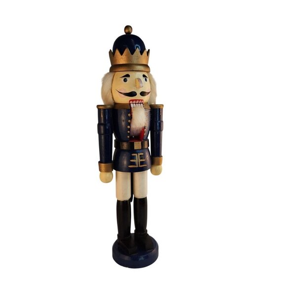 Gottschalks Wooden Blue & Gold Nutcracker King Figurine 20" Tall With Crown - Picture 13 of 13